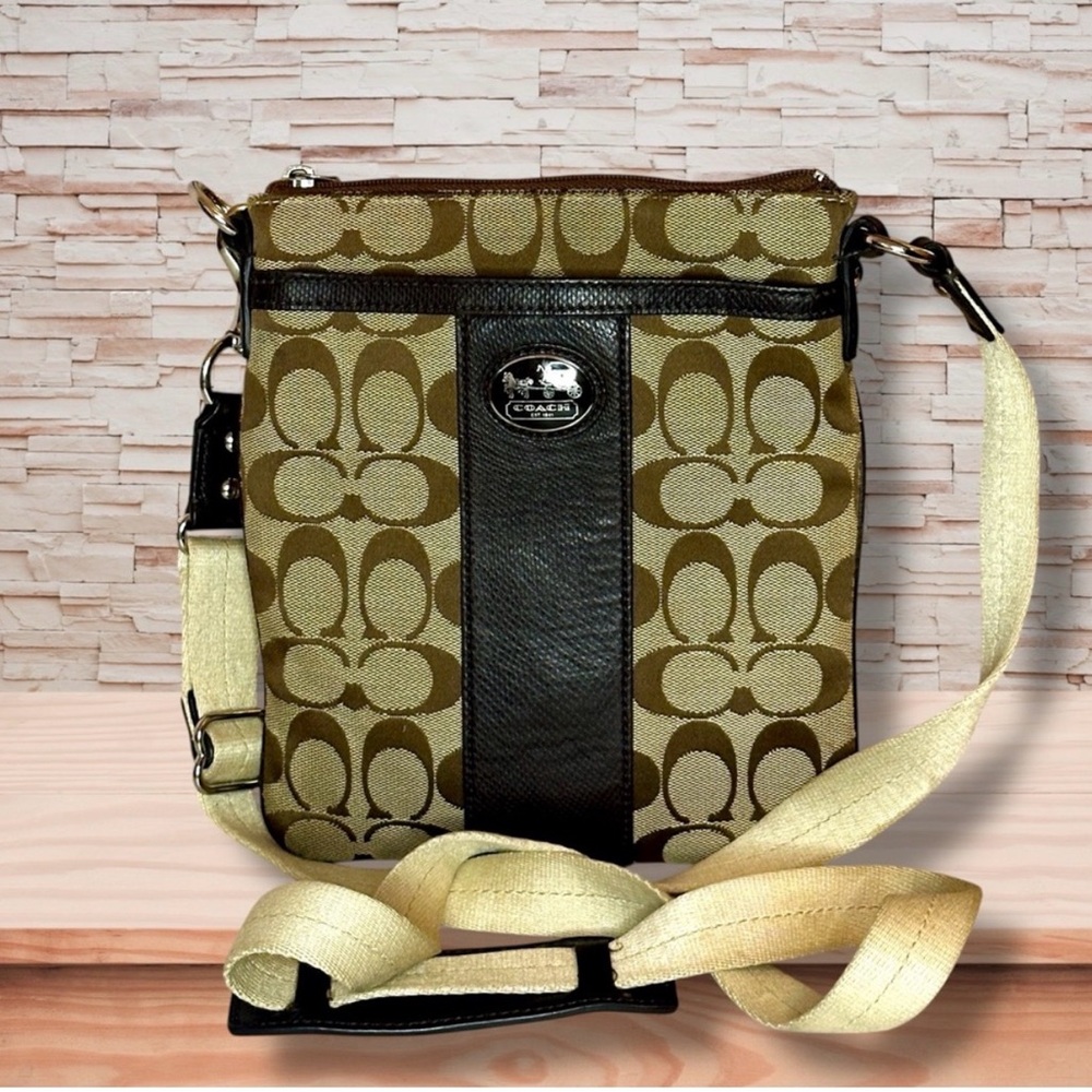 Coach Signature Crossbody in Khaki and Brown